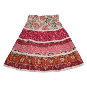 Jolt Floral Tiered Skirt Pink Red Multi Boho Cottagecore Women's Size XL USED
